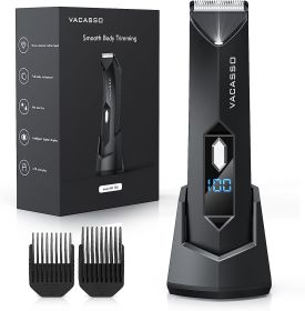 VACASSO Electric Body Hair Trimmer for Men Groin Hair Trimmer Ball Shaver w/Light&LED Display, USB Recharge Dock, Adjustable Ceramic Blade Head