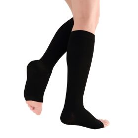 Compression Stockings Knee High Open Toe (Color: Black, size: L)