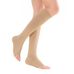 Compression Stockings Knee High Open Toe (Color: Beige, size: L)