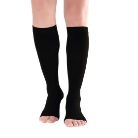 Compression Stockings Knee High Open Toe (Color: Black, size: S)