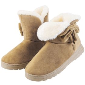 Women Ladies Snow Boots Super Soft Fabric Mid-Calf Winter Shoes Thickened Plush Warm Lining Shoes (Color: Beige, size: 8)