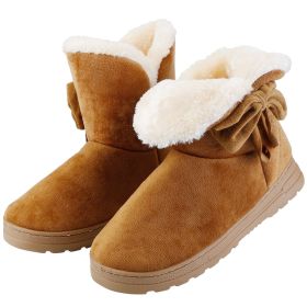 Women Ladies Snow Boots Super Soft Fabric Mid-Calf Winter Shoes Thickened Plush Warm Lining Shoes (Color: Brown, size: 10)