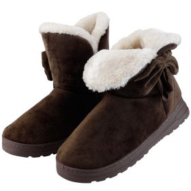 Women Ladies Snow Boots Super Soft Fabric Mid-Calf Winter Shoes Thickened Plush Warm Lining Shoes (Color: Coffee, size: 6)