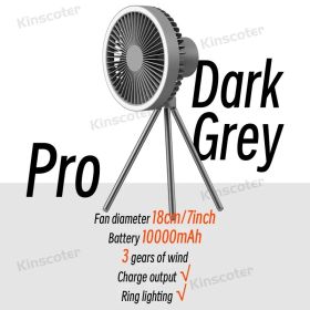 10000mAh 4000mAh Camping Fan Rechargeable Desktop Portable Circulator Wireless Ceiling Electric Fan with Power Bank LED Lighting (Varients: Pro Dark Grey)