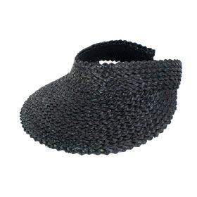 Cleobella Braided Straw Visor Hat (Color: Black)